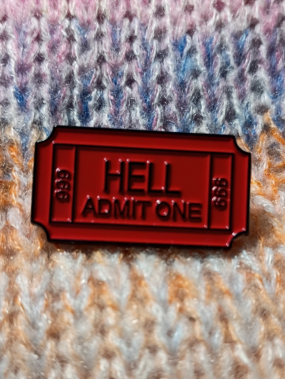 Red Ticket To Hell Admit One 666 Metal Lapel Pin Satanist Devil Worship Punk 80s